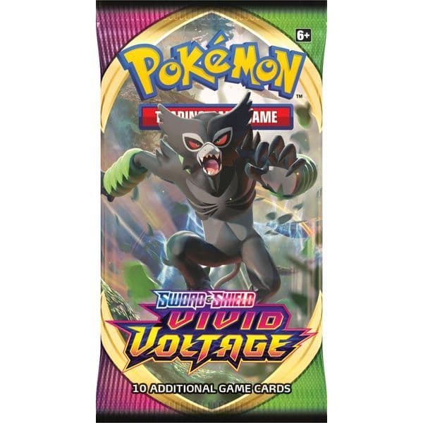 Rear of a Pokémon TCG Vivid Voltage booster pack showing product information