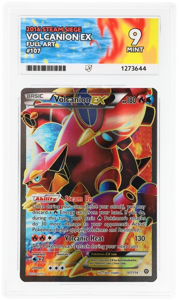 Volcanion EX 107/114 Full Art, 2016 Steam Siege, ACE 9 MINT graded slab, front, cert 1273644