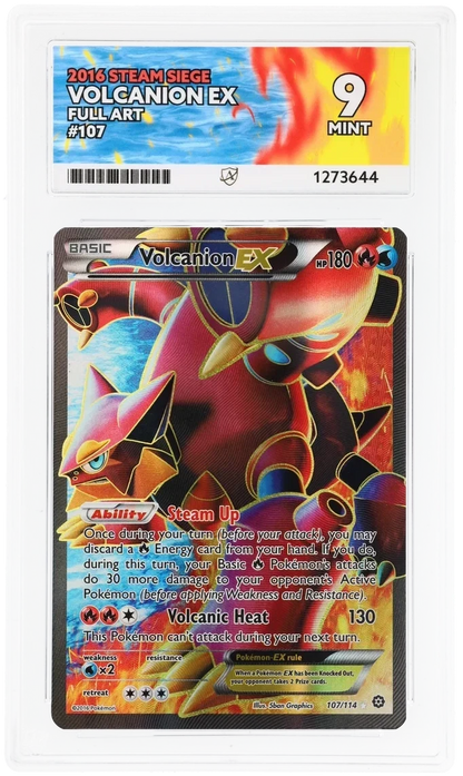 Volcanion EX 107/114 Full Art, 2016 Steam Siege, ACE 9 MINT graded slab, front, cert 1273644