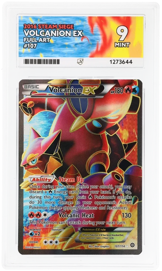 Volcanion EX 107/114 Full Art, 2016 Steam Siege, ACE 9 MINT graded slab, front, cert 1273644