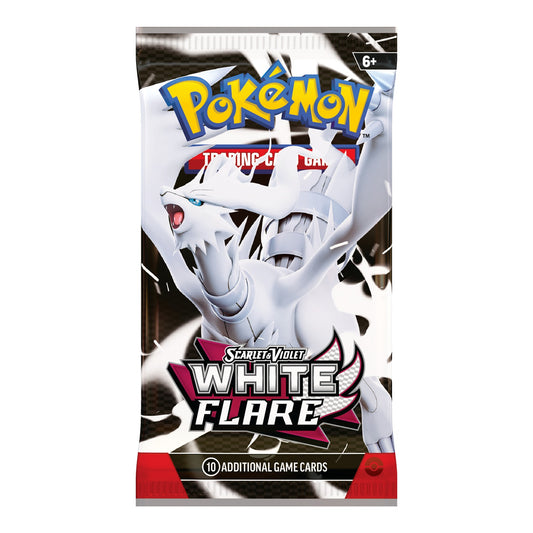 Sealed English White Flare booster pack with Reshiram on the wrapper