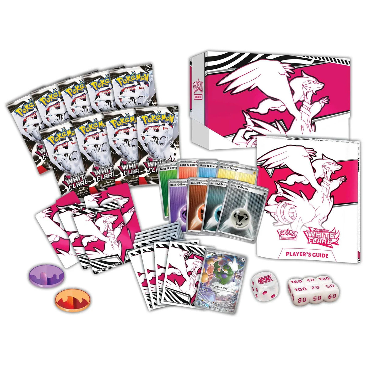 White Flare Elite Trainer Box featuring Reshiram, shown from an alternate angle