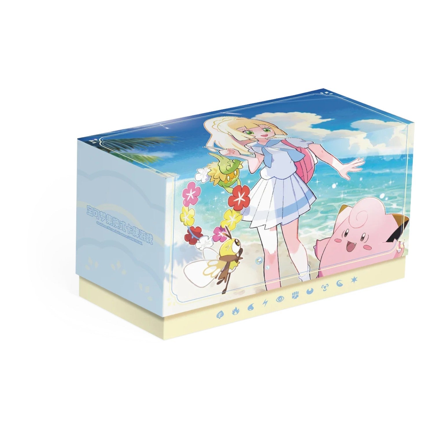 RichRevived Lillie Battle Set Gift Box featuring Lillie and Clefairy in a beach-themed design for Pokémon TCG