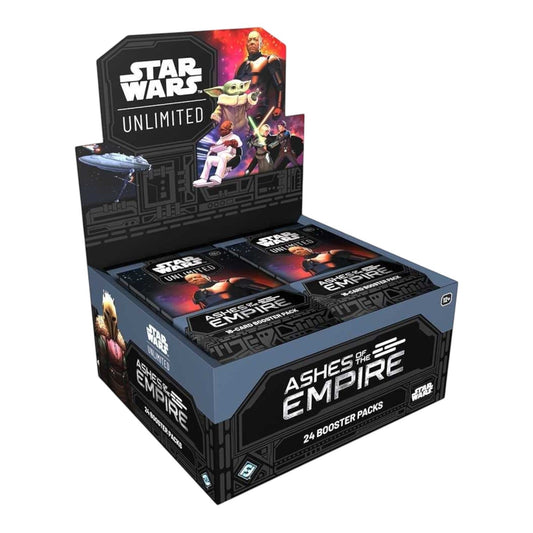 RichRevived Star Wars Unlimited Ashes of the Empire booster box featuring 24 card packs with iconic character art.