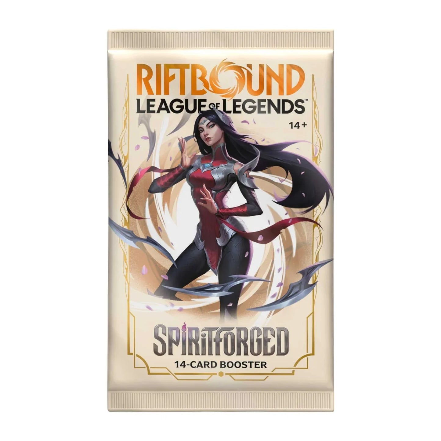 Riftbound League of Legends Spiritforged English booster pack, sealed with champion artwork