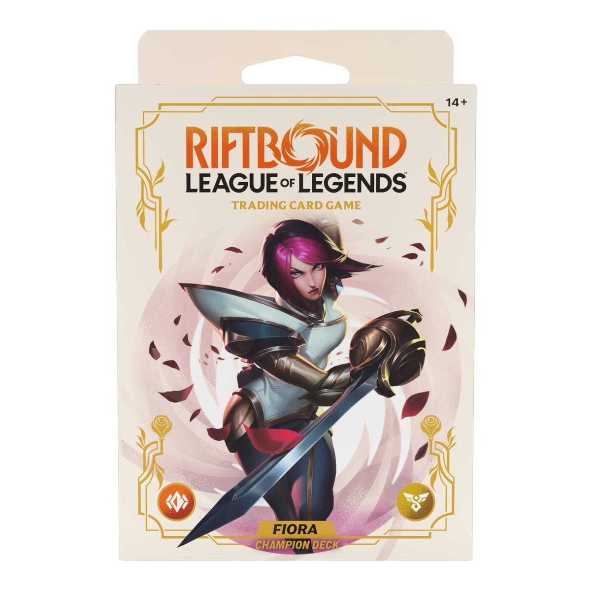 Riftbound League of Legends TCG Spiritforged Champion Deck Fiora, sealed box front-on view