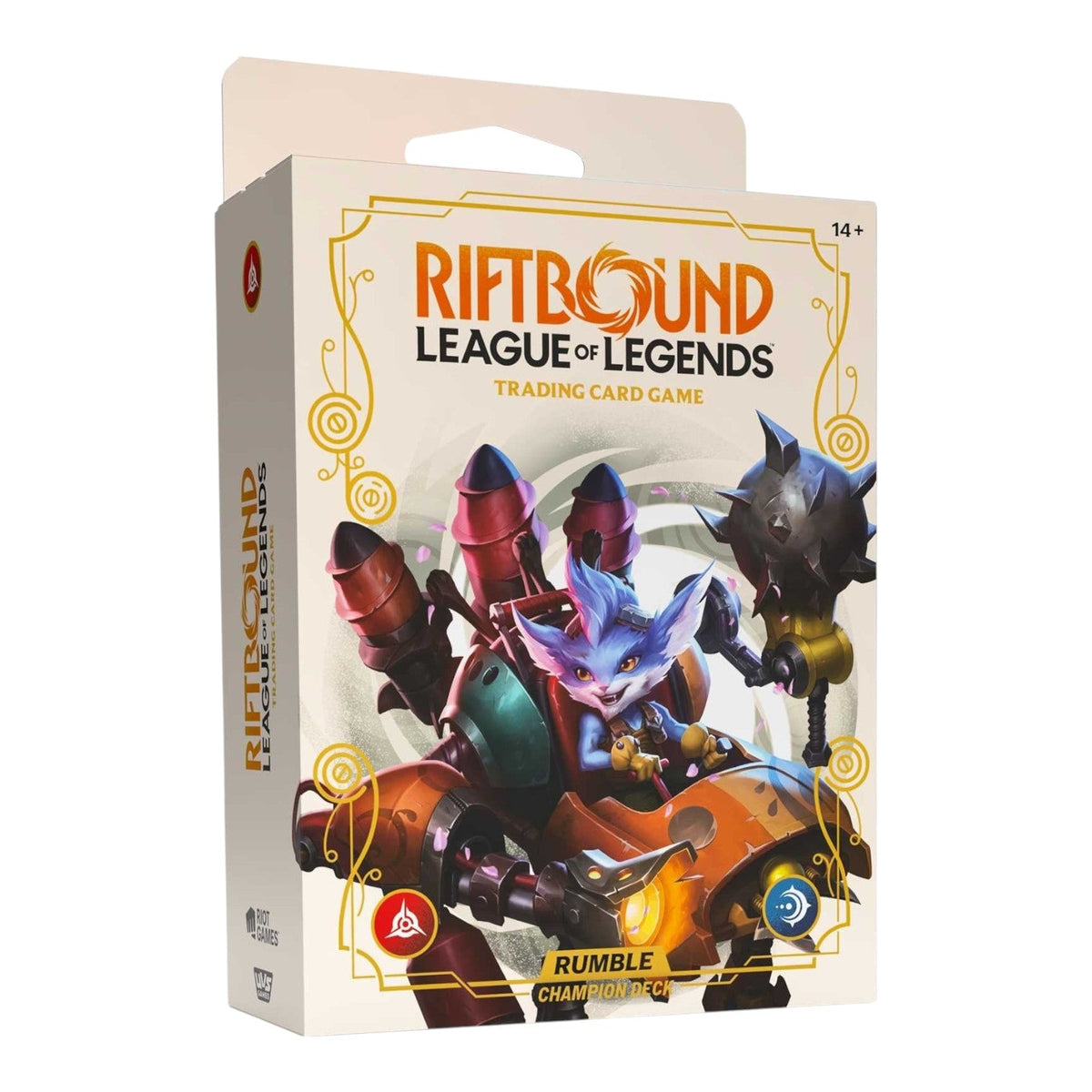 Riftbound Spiritforged Champion Deck Rumble packaging shown from an alternate angle