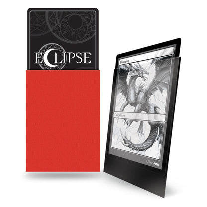 Ultra PRO Eclipse Matte deck protector sleeves in Apple Red, standard size, pictured from an alternate angle
