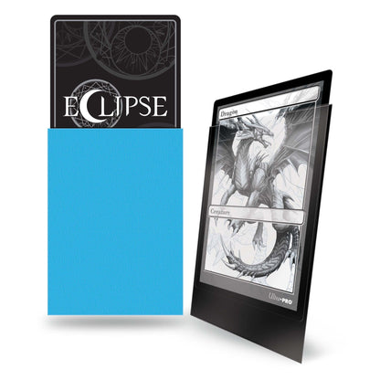 Ultra PRO Eclipse matte standard card sleeves in sky blue, pack of 100 shown from an alternate angle