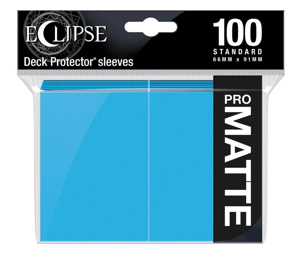Ultra PRO Eclipse matte standard card sleeves in sky blue, pack of 100 shown front-on