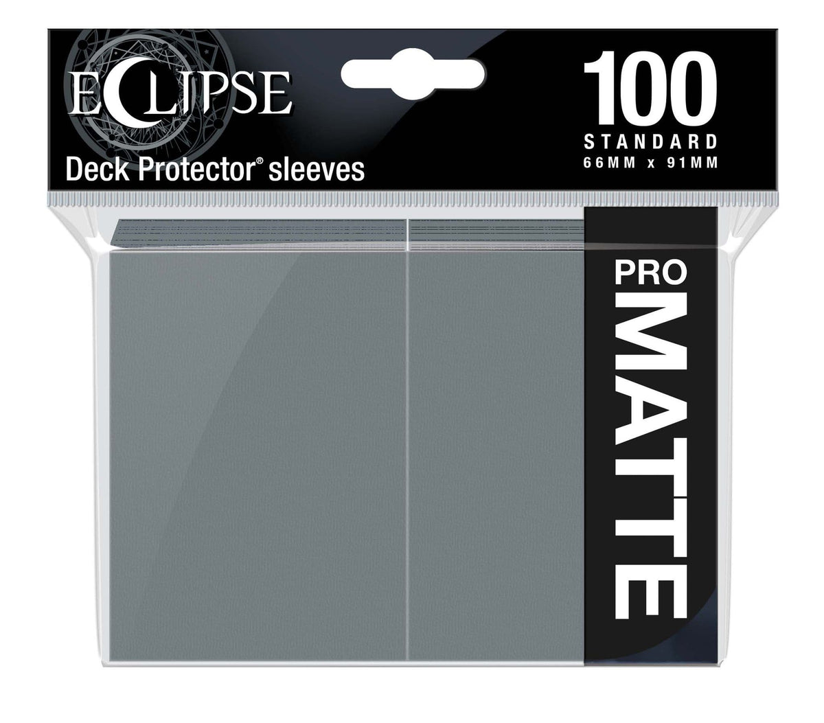 Ultra PRO Eclipse Matte deck protector sleeves in Smoke Grey, standard size, shown front-on