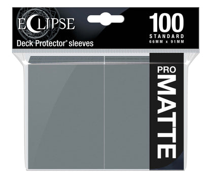 Ultra PRO Eclipse Matte deck protector sleeves in Smoke Grey, standard size, shown front-on