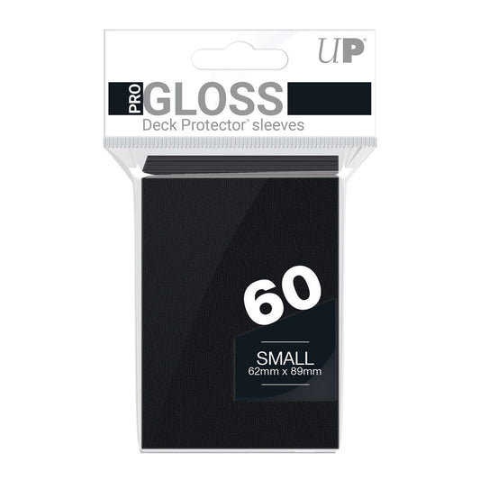Ultra PRO gloss deck protector sleeves in black, small-size trading card sleeves, shown front-on