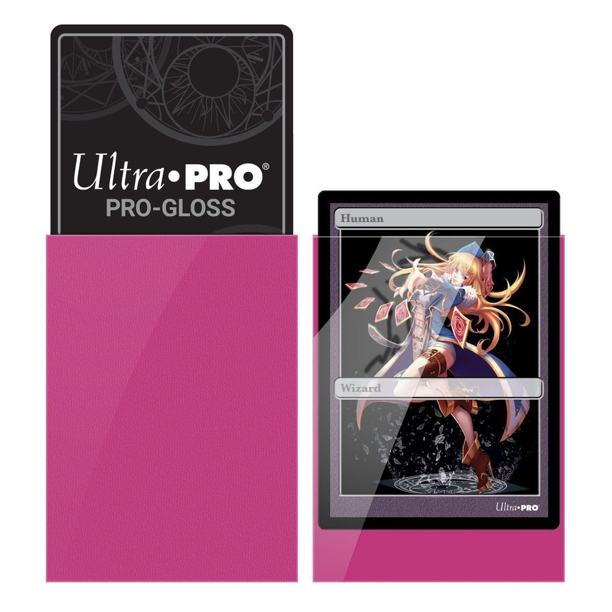Ultra PRO bright pink small deck protector sleeves shown from a further angle