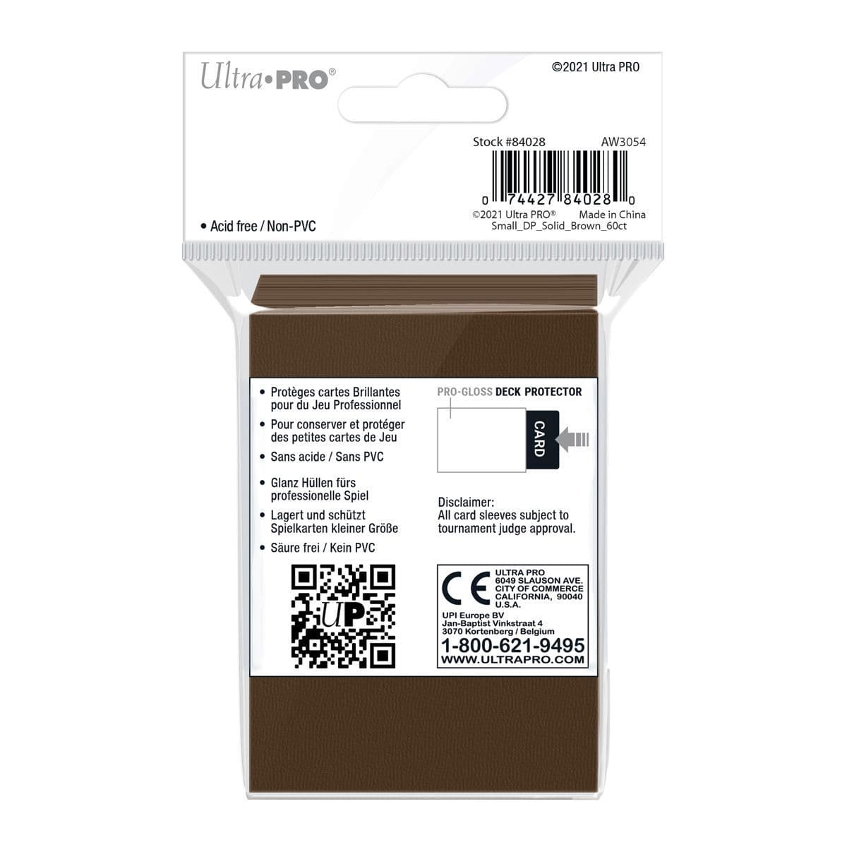 Brown Ultra PRO small card sleeves shown from an alternate angle