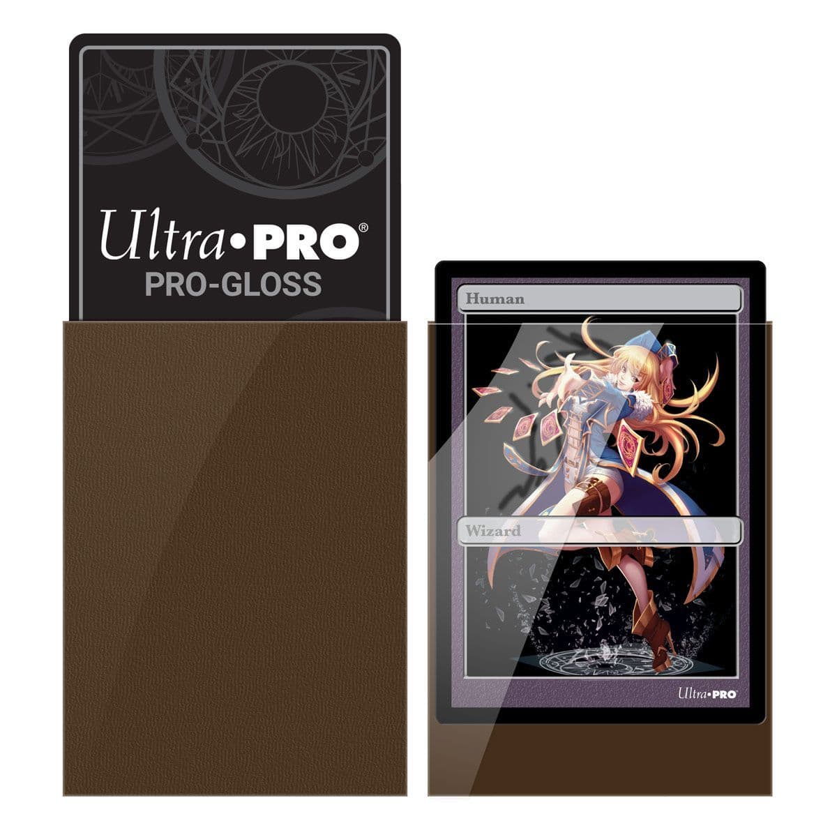 Packaging detail for Ultra PRO gloss brown small deck protector sleeves