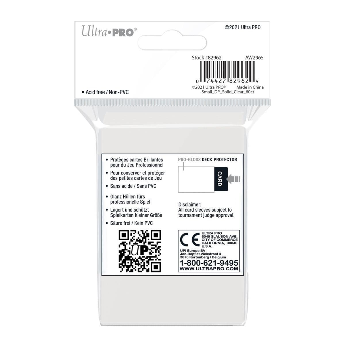 Ultra PRO gloss clear small size deck protector sleeves, pack of 60 shown from an alternate angle