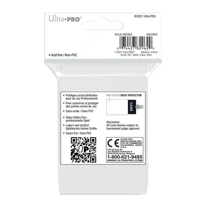 Ultra PRO gloss clear small size deck protector sleeves, pack of 60 shown from an alternate angle