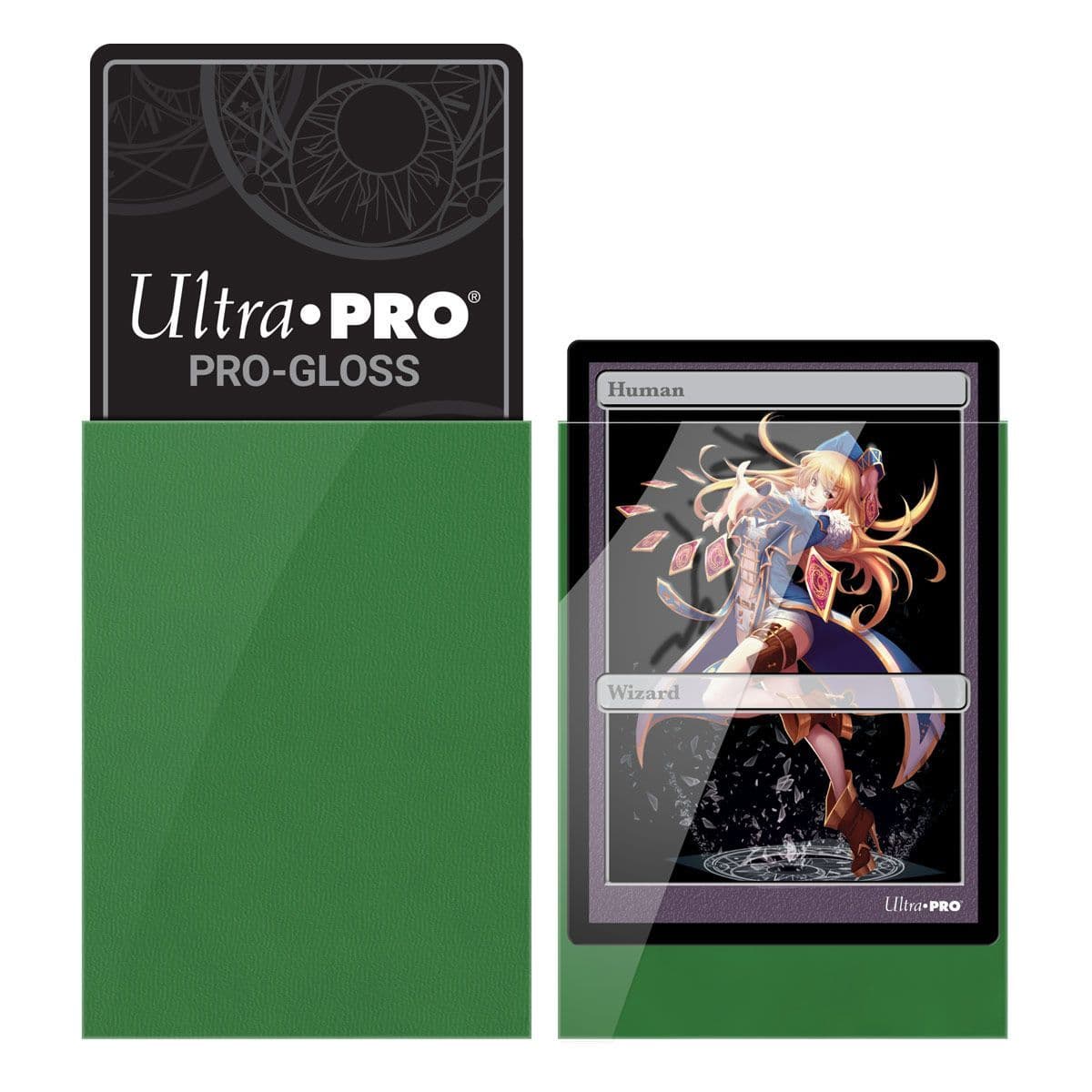 Ultra PRO gloss green small deck protector sleeve shown close up