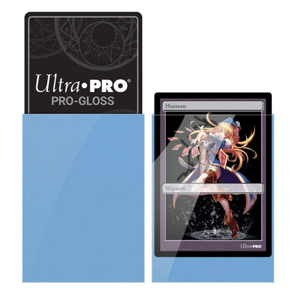 Packaging detail of the Ultra PRO gloss light blue small deck protector sleeves