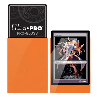 Ultra PRO gloss orange small sleeves shown with the coloured sleeve back
