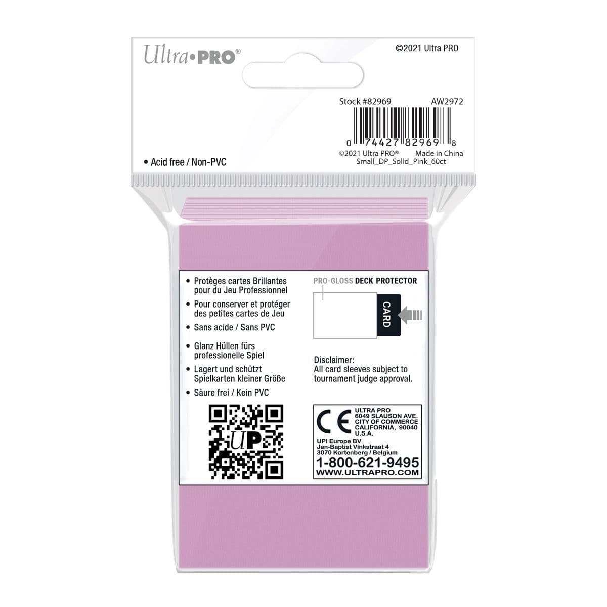 Back of the Ultra PRO pink small card sleeves pack with product information