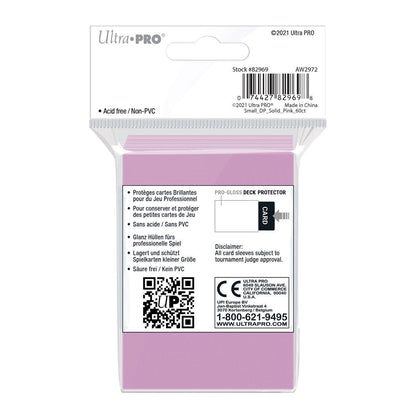 Back of the Ultra PRO pink small card sleeves pack with product information