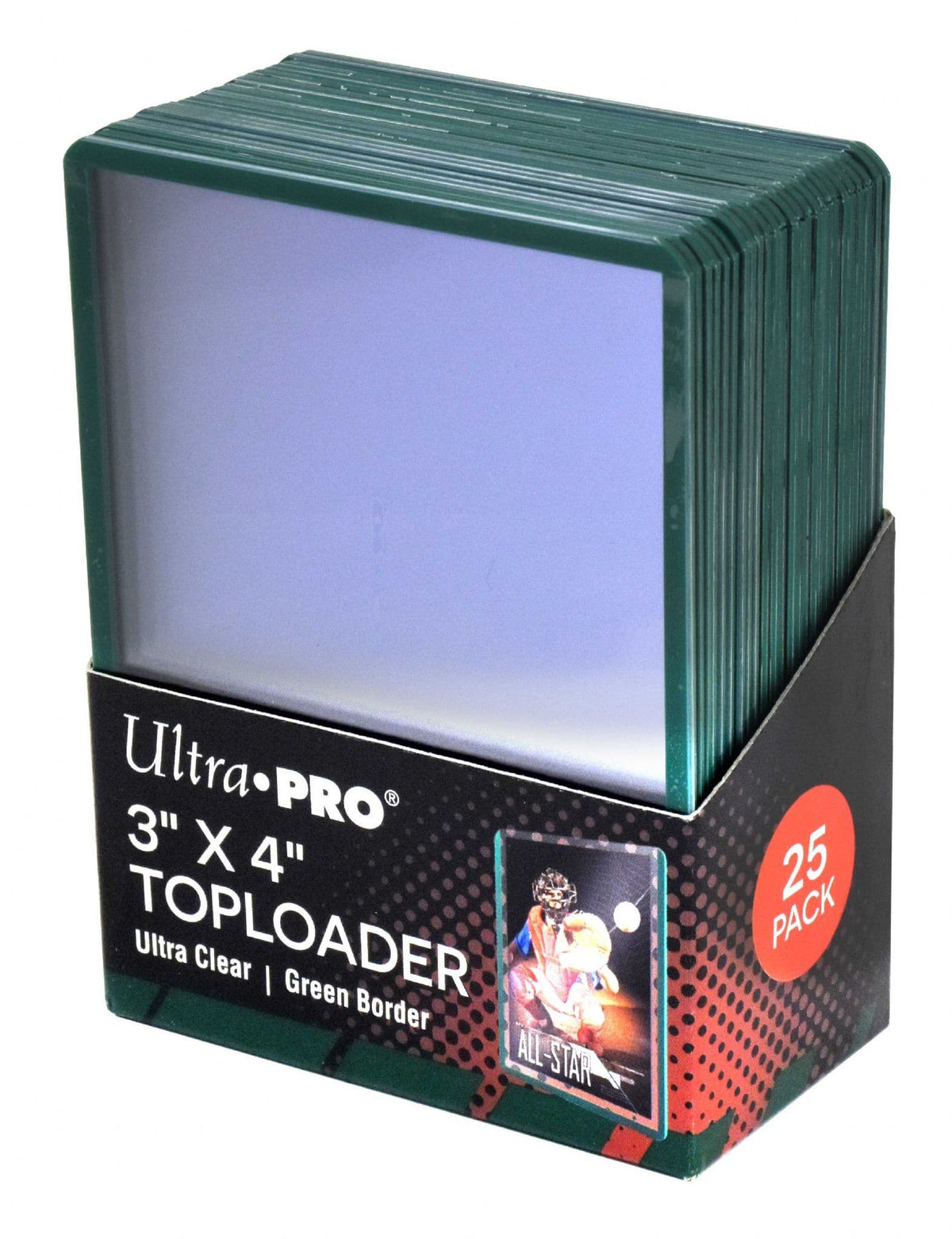 Ultra PRO green border toploaders, 3 by 4 inch rigid card holders, 25-count pack