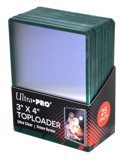 Ultra PRO green border toploaders, 3 by 4 inch rigid card holders, 25-count pack