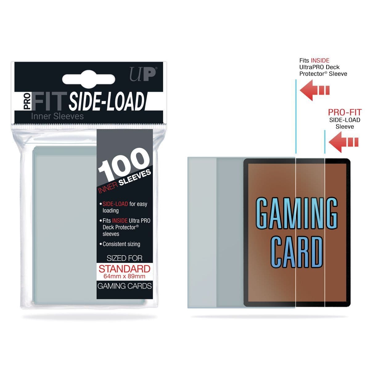 Back of the Ultra PRO PRO-FIT standard sideload sleeves pack with product information