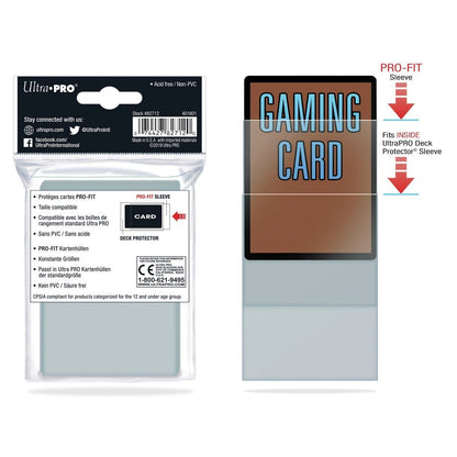 Clear Ultra PRO PRO-FIT sleeve holding a standard size trading card