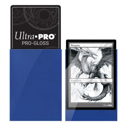 Ultra PRO Pro-Gloss blue deck protector sleeves shown out of the packaging