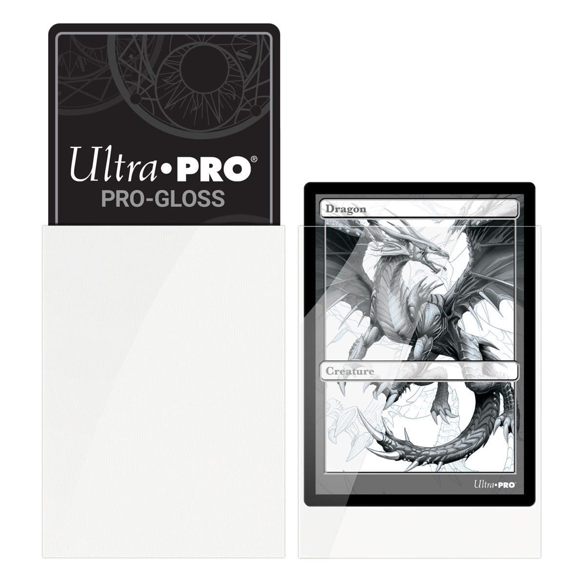 Packaging detail of the Ultra PRO Pro-Gloss white standard deck protectors