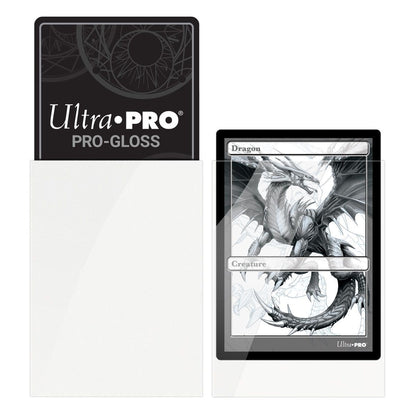 Packaging detail of the Ultra PRO Pro-Gloss white standard deck protectors